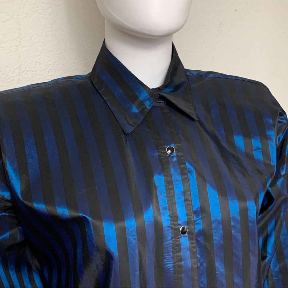 Norma Kamali Vintage 80s Striped Button Down Shirt Top Metallic - Picture 5 of 7